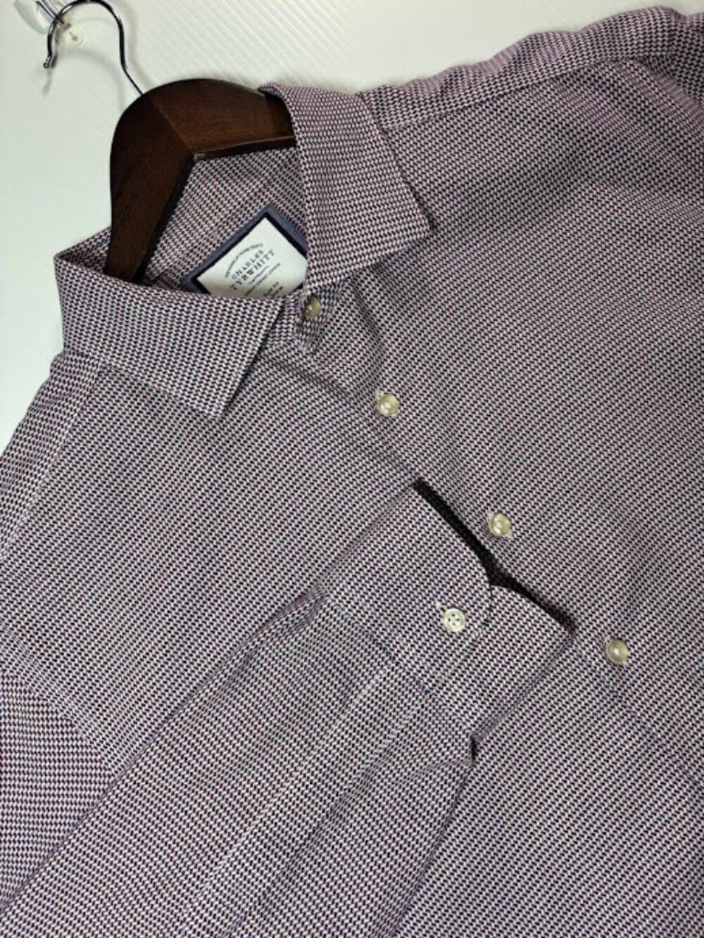 Charles Tyrwhitt Dress Shirt Men's 18/37 Slim Fit Red/Blue Geometric Pattern